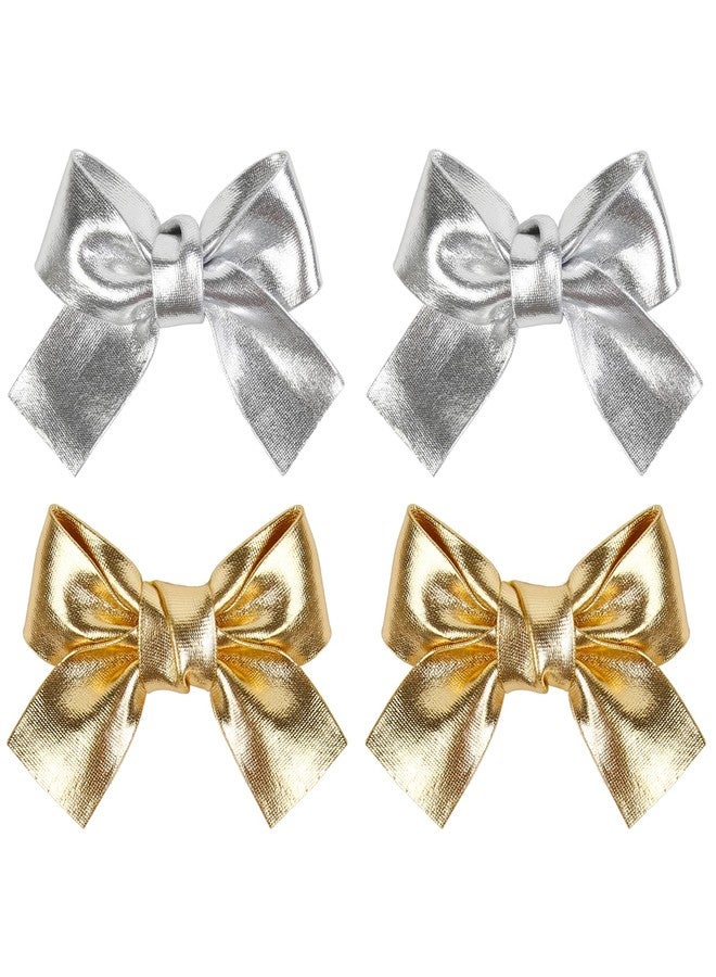 TEBIEKOY Glitter Hair Bows for Women Girls, 4PCS Gold & Silver Cute Hair Clips Glitter Gold Hair Accessories for Women Teen Girls - Image 1